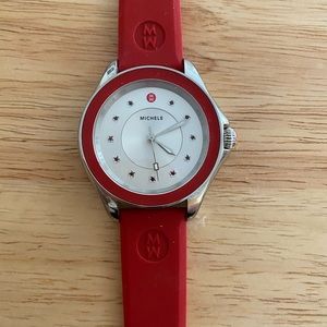 Michele Cape Red Topaz Stainless And Silicone